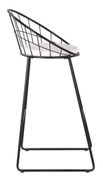 Nordic White Faux Leather/Black Metal Bar Stool