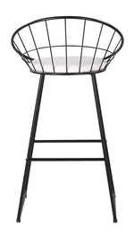 Nordic White Faux Leather/Black Metal Bar Stool