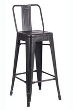 Norina 2 Distressed Black Metal Barstools w/Bucket Back