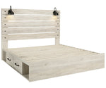 Cambeck Whitewash Wood King Bed with 4 Storage Drawers