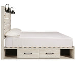 Cambeck Whitewash Wood King Bed with 2 Storage Drawers