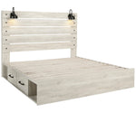 Cambeck Whitewash Wood King Bed with 2 Storage Drawers