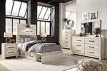 Cambeck Whitewash Wood Twin Bed with 2 Storage Drawers