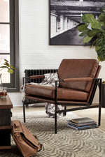 Puckman Brown Leather/Metal Accent Chair