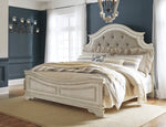 Realyn Neutral Fabric/Chipped White Wood Cal King Panel Bed (Oversized)