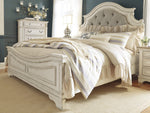 Realyn Neutral Fabric/Chipped White Wood Cal King Panel Bed (Oversized)