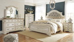 Realyn Neutral Fabric/Chipped White Wood Queen Panel Bed