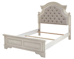 Realyn Neutral Fabric/Chipped White Wood Full Panel Bed