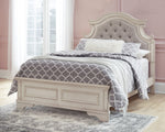 Realyn Neutral Fabric/Chipped White Wood Full Panel Bed