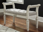 Realyn Neutral Fabric/Antique White Wood Accent Bench