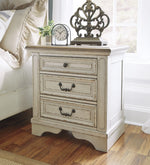 Realyn Natural Oak/Chipped White Wood 3-Drawer Nightstand