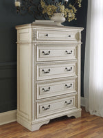 Realyn Natural Oak/Chipped White Wood 5-Drawer Chest