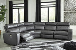 Samperstone 5-Pc Gray Faux Leather Power Recliner Sectional Sofa