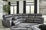 Samperstone 6-Pc Gray Faux Leather Power Recliner Sectional Sofa