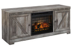 Wynnlow Rustic Gray Wood Entertainment Center with Infrared Fireplace Insert