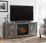 Wynnlow Rustic Gray Wood LG TV Stand with Infrared Fireplace Insert