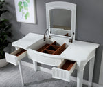 Stina 3-Pc White Wood/Ivory Fabric Vanity Set