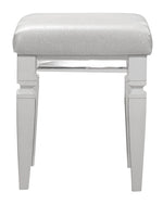 Tamsin White Metallic Wood/Faux Leather Vanity Stool