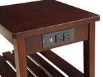 Wasaki Espresso Wood Side Table with USB & 2 Shelves