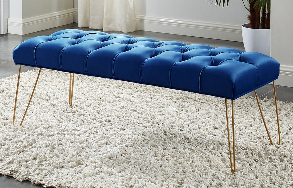 Honor Blue Velvet/Gold Tufted Accent Bench