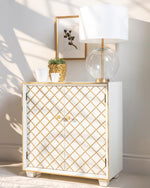 Luna White Accent Cabinet with Gold Painted Lattice Design