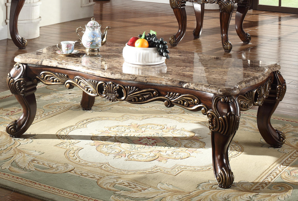 Vanna Brown Wood/Marble Top Coffee Table