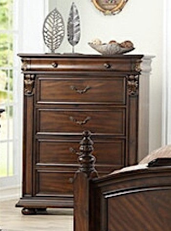 Kennedi Dark Walnut Wood 5-Drawer Chest