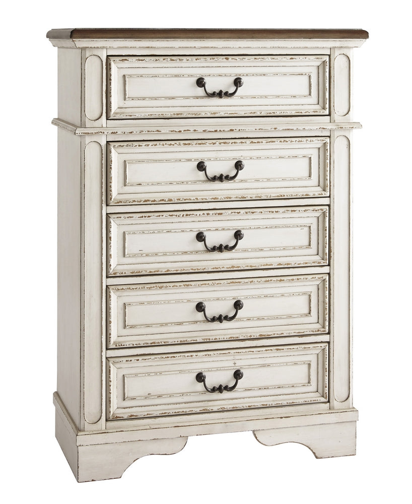 Realyn Natural Oak/Chipped White Wood 5-Drawer Youth Chest