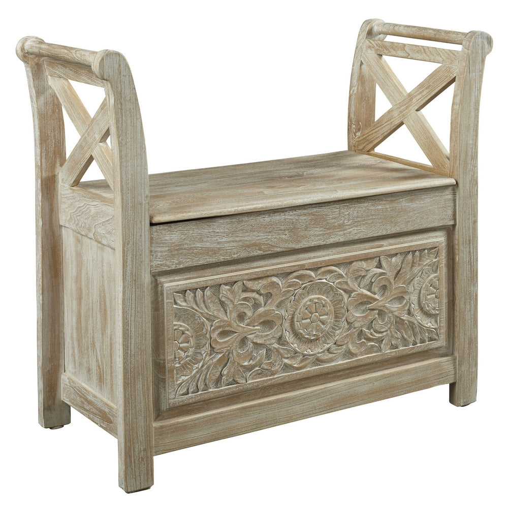 Fossil Ridge Whitewash Wood Accent Bench