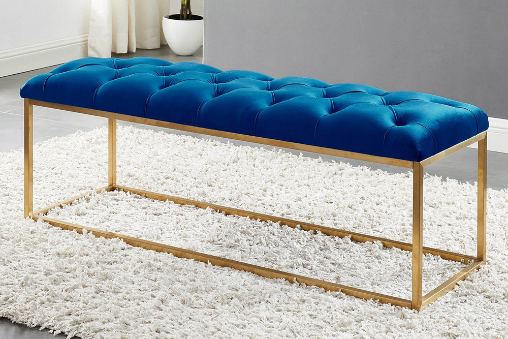 Krystle Blue Velvet/Gold Accent Bench