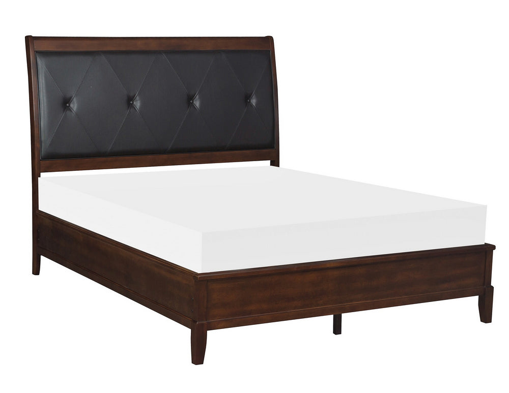 Cotterill Dark Cherry Wood/Black Faux Leather Full Bed