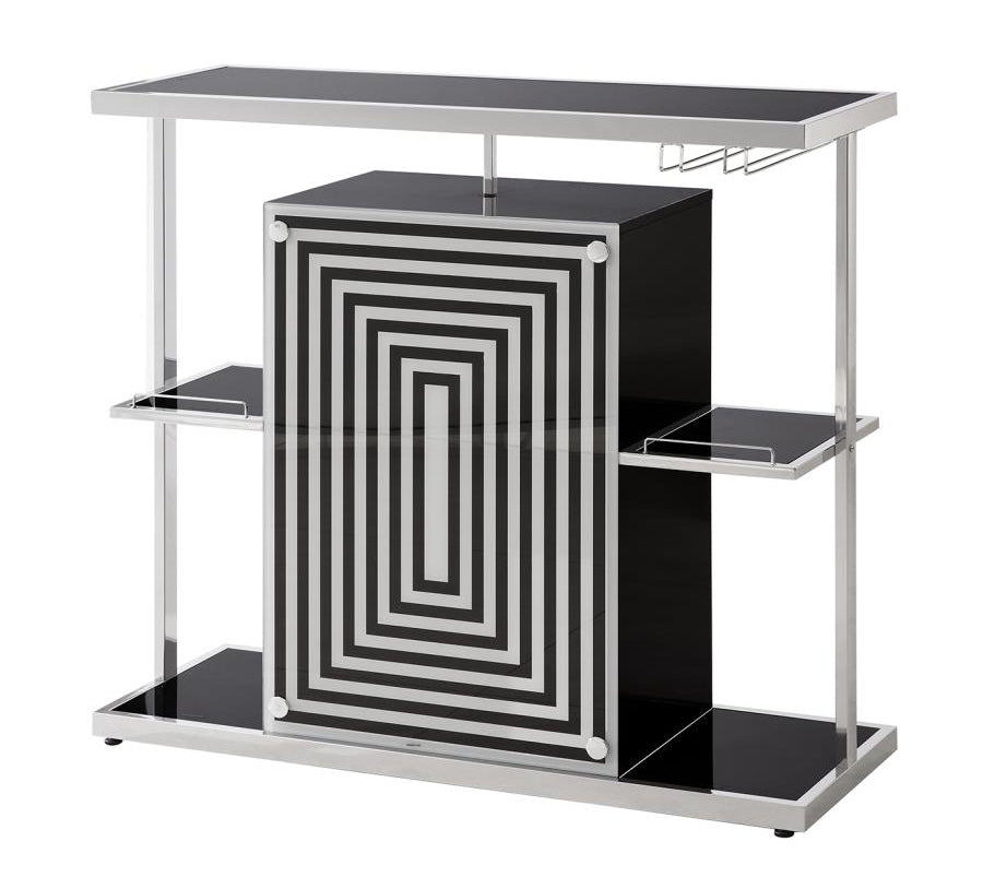 Braylen Glossy Black Wood/Chrome Metal Bar Unit