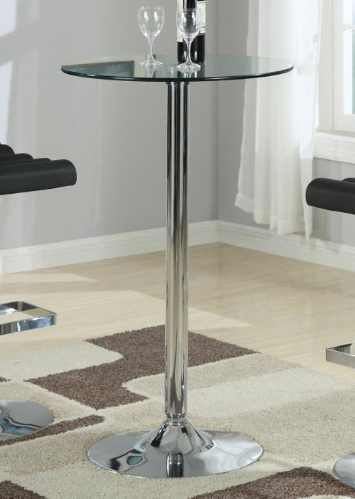 Anissa Chrome Metal Bar Table with Round Clear Glass Top