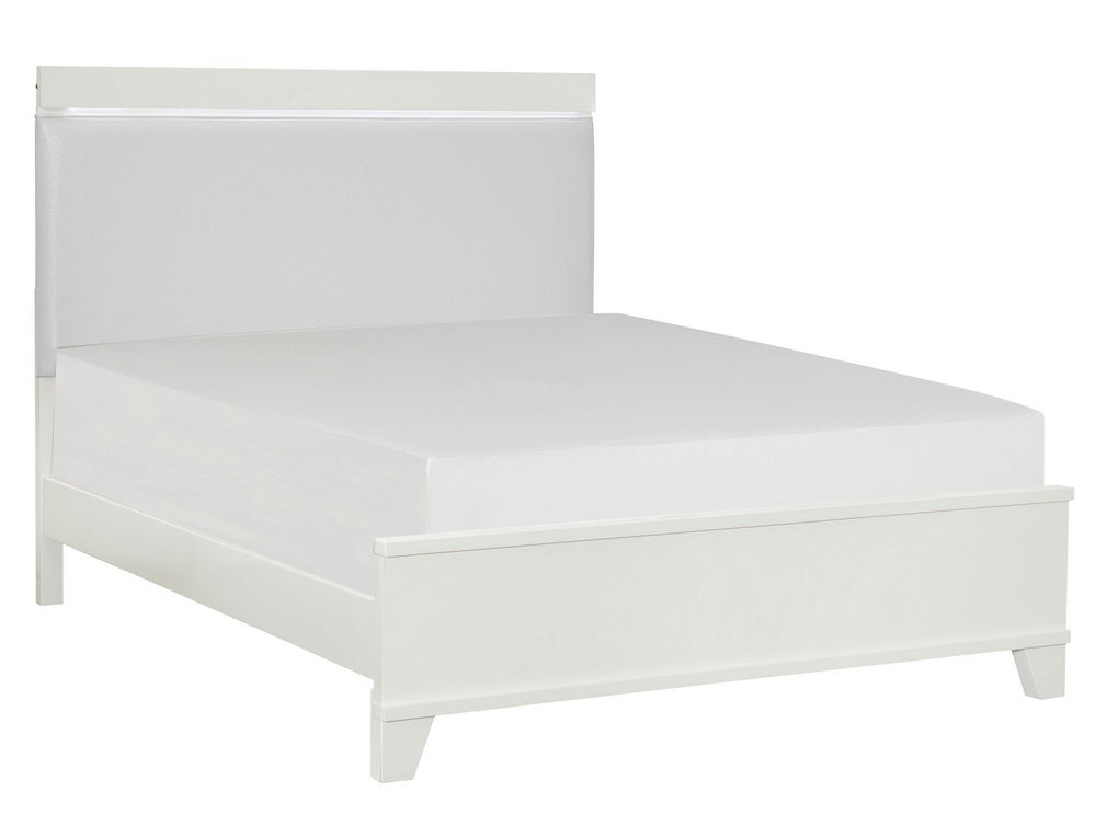 Kerren White Wood/Faux Leather Full Bed with LED