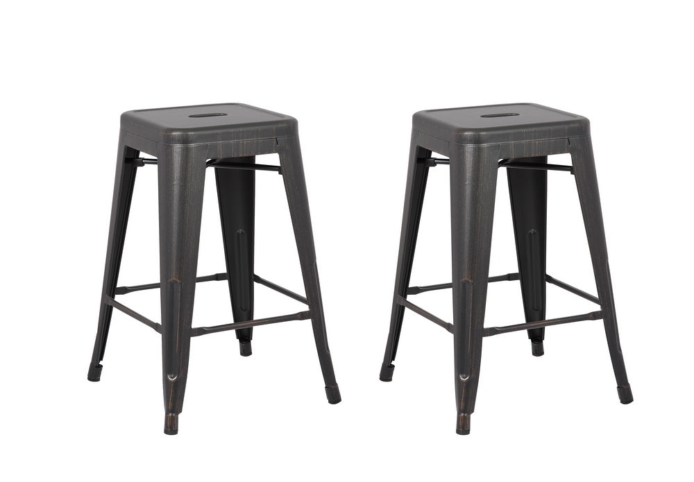 Clelia 2 Distressed Black Metal Counter Height Stools