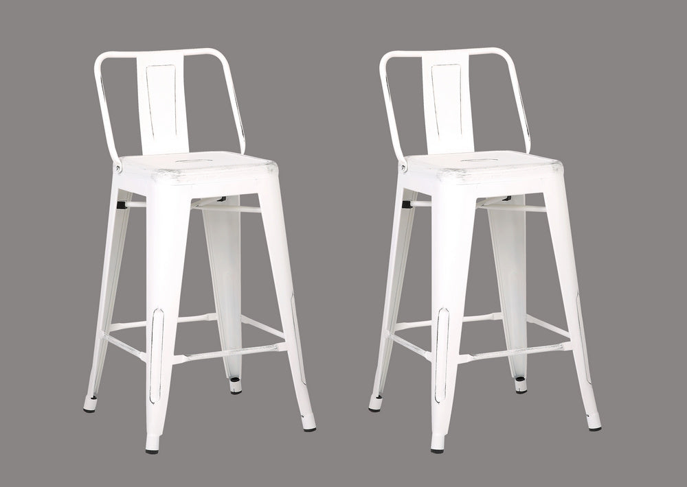 Norina 2 Distressed White Metal Counter Height Stools