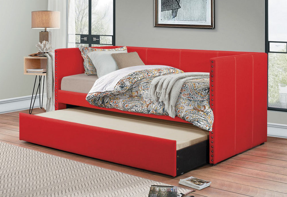 Therese Red Fabric Twin Daybed with Trundle