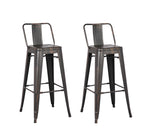 Norina 2 Distressed Black Metal Barstools w/Bucket Back