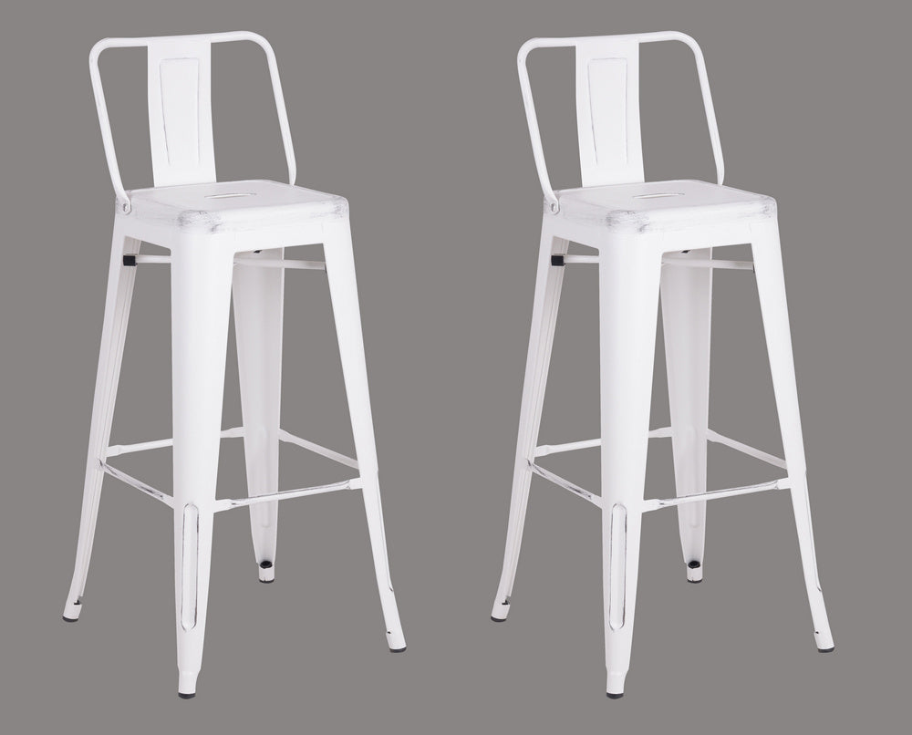 Norina 2 Distressed White Metal Barstools w/Bucket Back