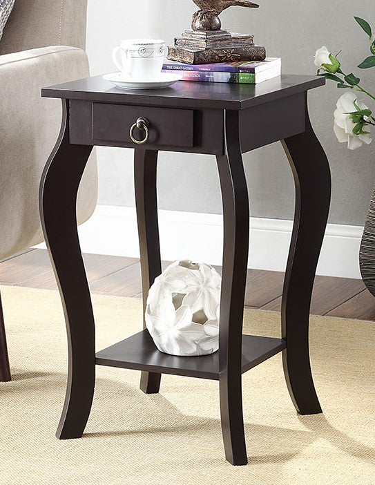 Niki Espresso Wood End Table with Drawer & Bottom Shelf