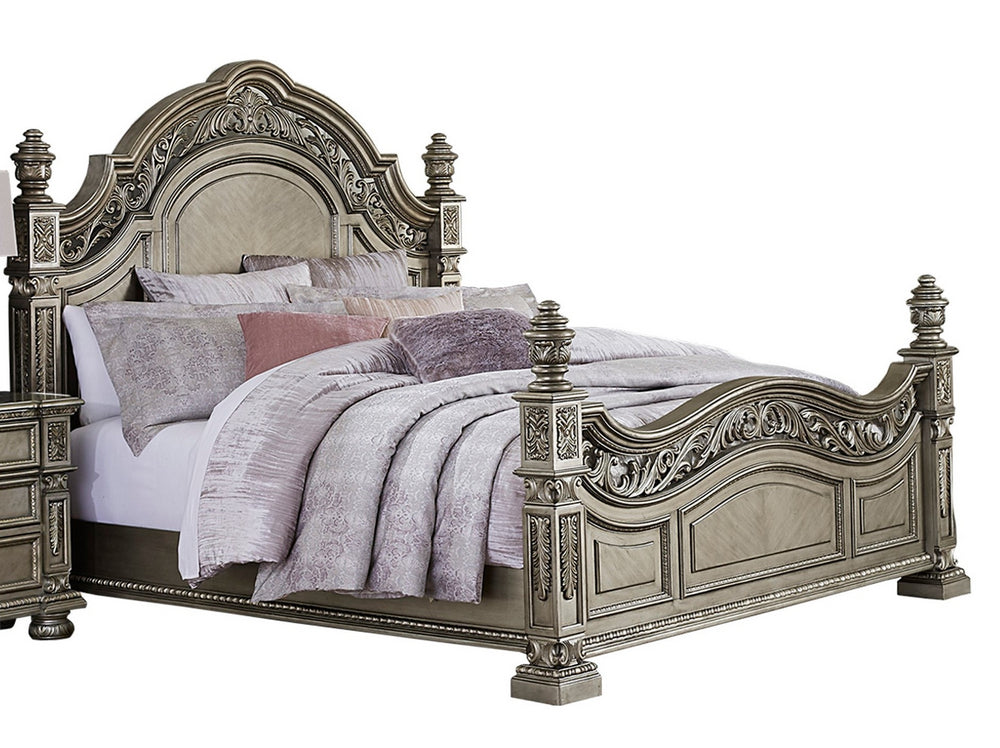 Catalonia Platinum Gold Wood Queen Bed