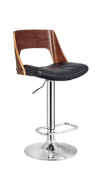 Bibiana Walnut/Black PU Leather/Wood Swivel Bar Stool