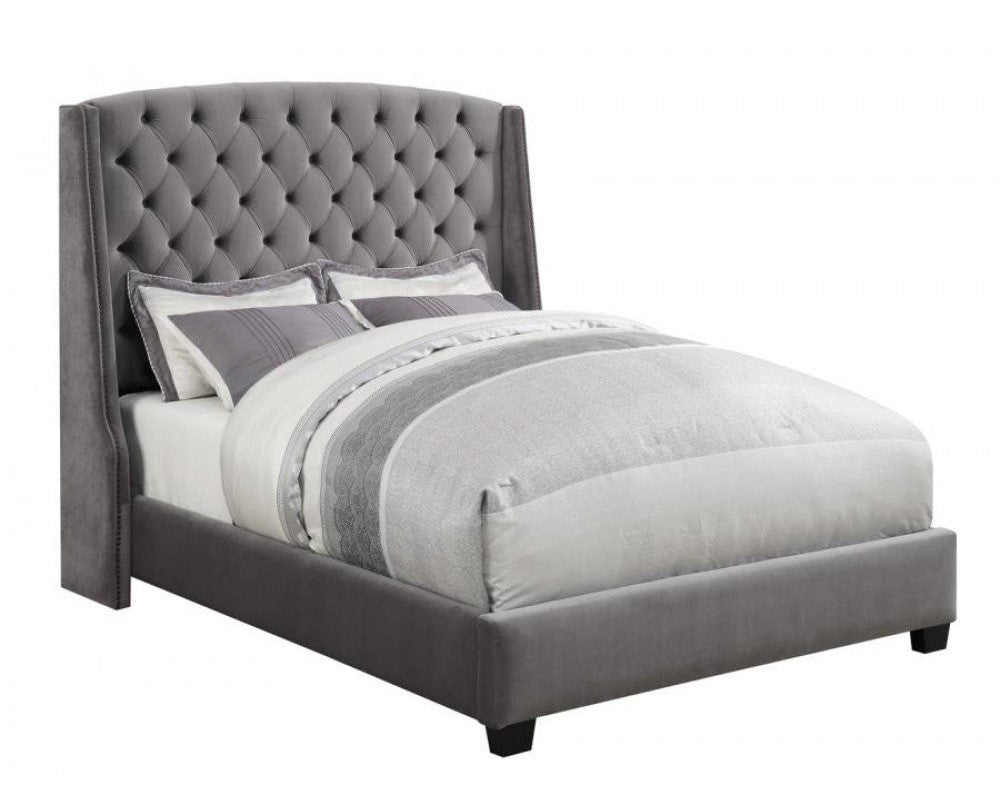 Pissarro Grey Velvet Upholstered Queen Bed