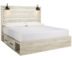 Cambeck Whitewash Wood King Bed with 2 Storage Drawers