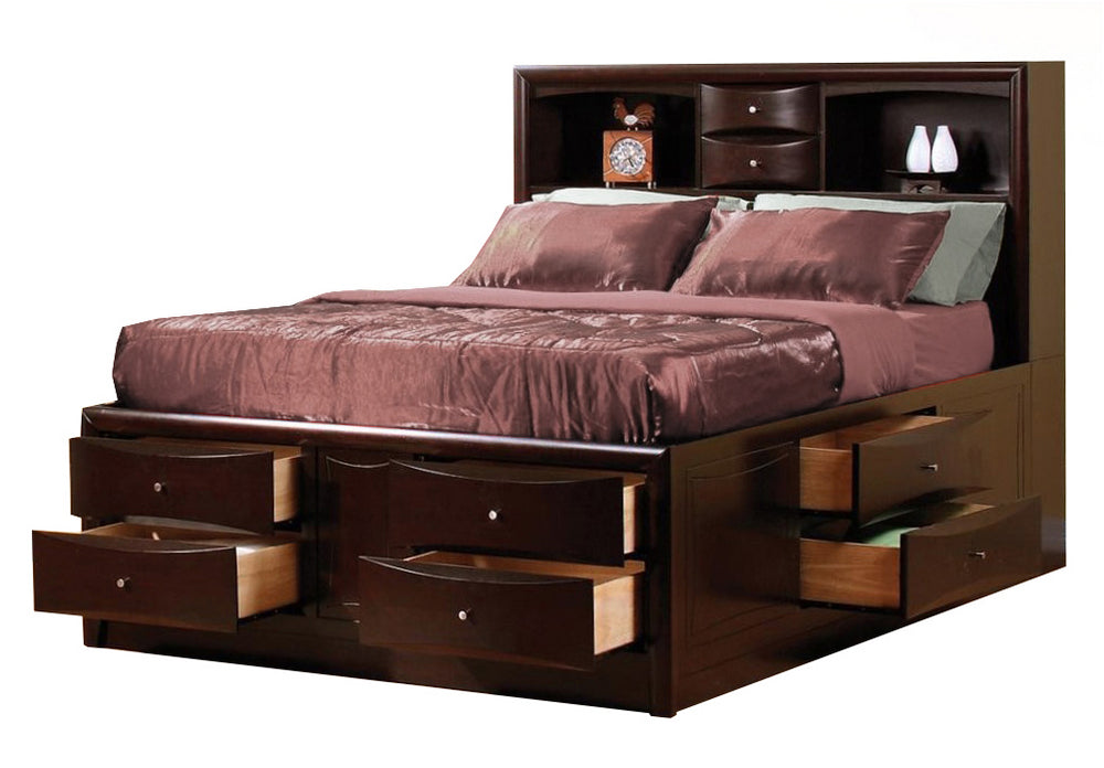 Phoenix Cappuccino Wood King Bookcase Storage Bed