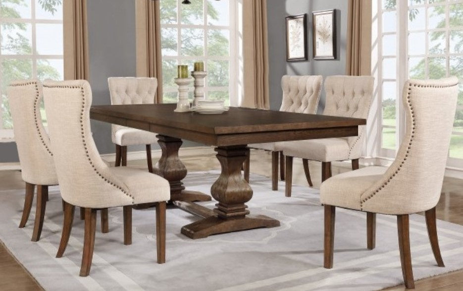 Anelie 7-Pc Walnut Wood Dining Table Set