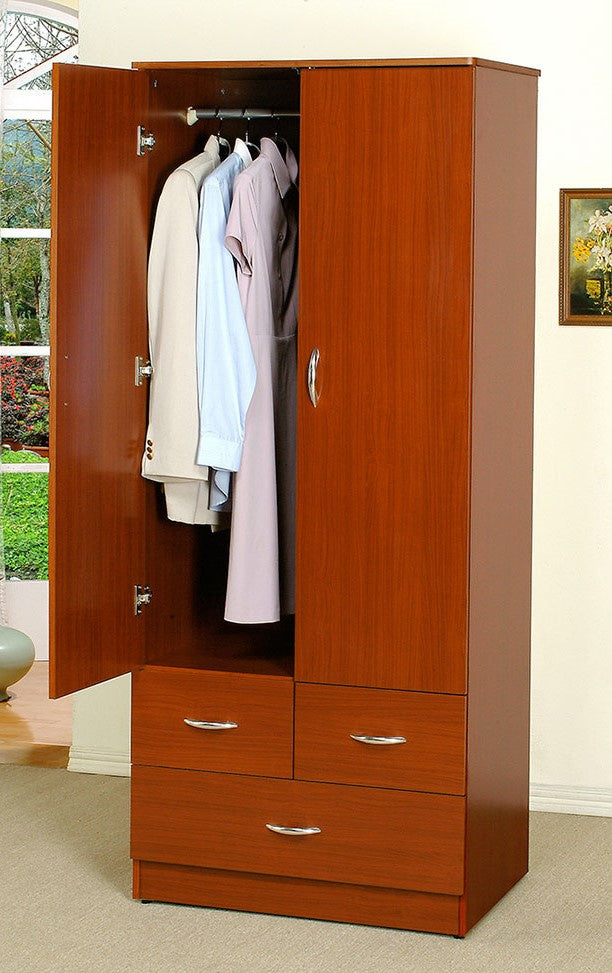 Donelle Cherry Finish Wood 2-Door Wardrobe