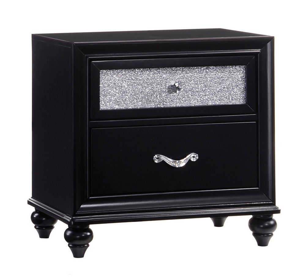 Barzini Black Wood 2-Drawer Nightstand