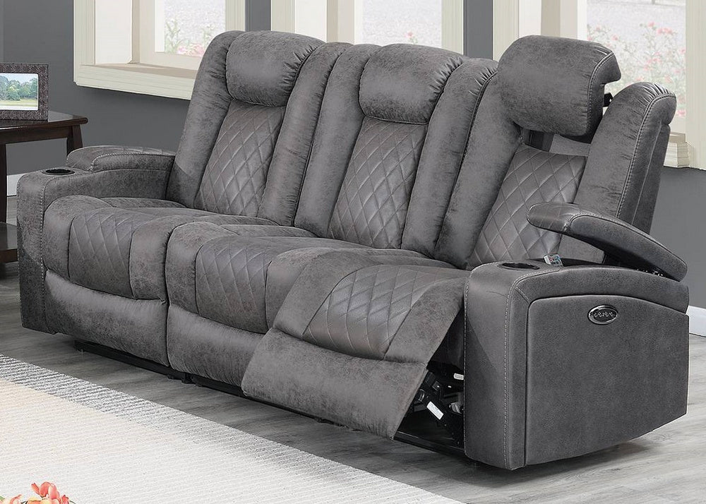 Allyson Antique Grey Leatherette Power Recliner Sofa