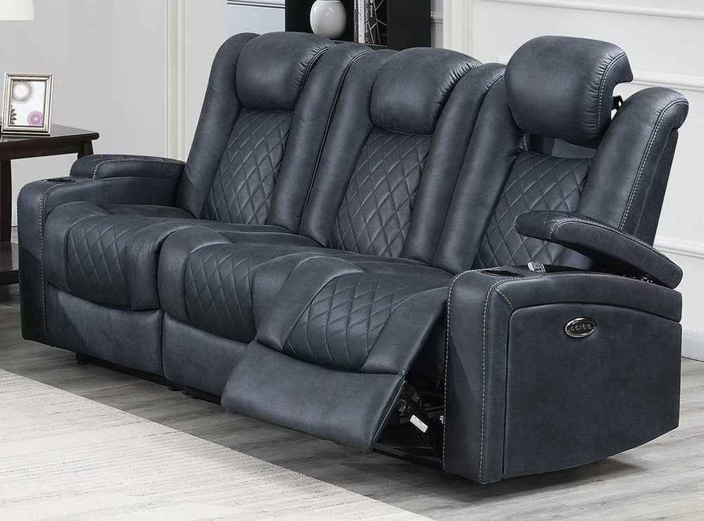 Allyson Ink Blue Breathable Leatherette Power Recliner Sofa